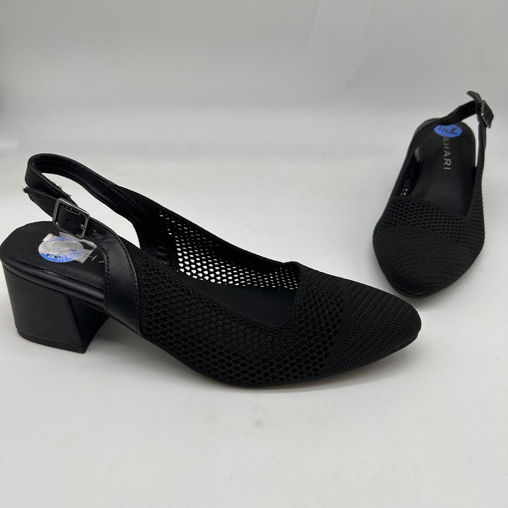 Tahari Pisa Womens Black Mesh Pointed Toe Slingback Block Heel Pumps Size‎ 7.5